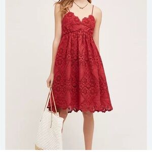 Maeve Anthropologie Red Lace Summer Moon Dress Womens  Strappy babydoll 12